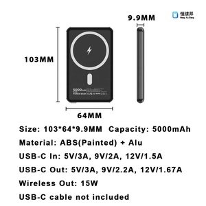 Batterie <span class=keywords><strong>externe</strong></span> portable ultra-mince magnétique sans fil OEM 5000 mAh 9,9 mm, chargeur 20W PD 15W haute capacité en alliage d'aluminium - Product Image 6