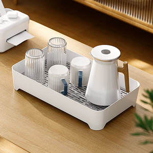 Yimijia Double Layer Drain <b>Tray</b> Rectangular <b>Plastic</b> Quick Dry For Cups Tableware Fruit Home Coffee Tea <b>Tray</b> L Size White - Product Image 4