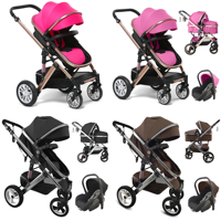 Système de Voyage Bébé Nouveau-né en Gros, Siège Auto et Poussette Quatre Roues, Landau Bébé 3 en 1 avec Siège Auto