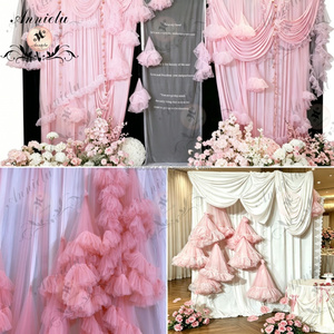 ANNIELU Voilage de plafond en tulle rose romantique effet nuage, décoration de mariage, <span class=keywords><strong>tissu</strong></span> en tulle moelleux à volants pour toile de fond et scène événementielle - Product Image 2