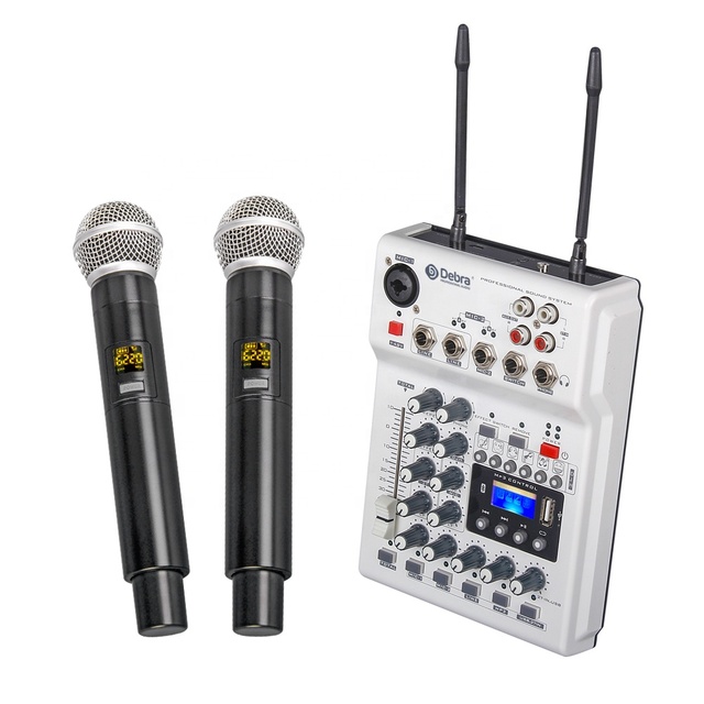 Debra Audio MM-02 UHF Dual Channel Wireless Handheld Desktop Microphone Mixer Set Noise Cancelling LED Lights USB BT5.0 CE