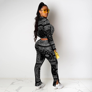 Completo da <span class=keywords><strong>Donna</strong></span> Europeo e Americano <span class=keywords><strong>con</strong></span> Top a Maniche Lunghe e <span class=keywords><strong>Pantaloni</strong></span> Casual <span class=keywords><strong>con</strong></span> Vita Elastica e Stampa - Product Image 5