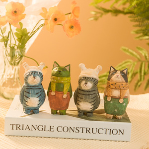 Personalizzato creativo intagliato a mano <span class=keywords><strong>in</strong></span> <span class=keywords><strong>legno</strong></span> <span class=keywords><strong>in</strong></span> miniatura figure di gatto decorazione statue artigianato arte scultura per il regalo amante dei gatti - Product Image 2