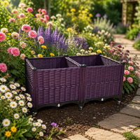Jardinière rectangulaire en plastique imitation rotin PP, lit de jardin surélevé en osier tressé marron, léger, avec roulettes, trous de drainage et système d'arrosage automatique