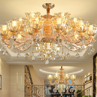 Goldener K9 Kristall-Jade-Kronleuchter LED Villa-Restaurant Kerzenstil Hochleuchtender Decken-Kronleuchter für Wohnzimmer