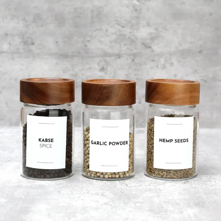 High Borosilicate Air Tight Storage Jars Containers with Acacia Wood Lid Glass Jars for Food Glass Spice Honey Jars