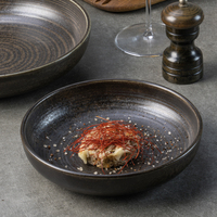 Ensemble de vaisselle en céramique de style arabe antique en gros, assiettes et bols, pour restaurant occidental, vaisselle en porcelaine noire