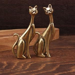 中国製レトロな小さな銅飾りロングネック猫と真鍮リングシート金属工芸品中国製 - Product Image 2