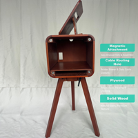 Dudukan Printer Kayu Retro untuk Photo Booth, Konstruksi Kayu Oak, Kepala Berputar, Panel Depan Magnetik, dan Akses Kabel Printer