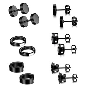 Juego de pendientes de acero inoxidable negro para hombre, aretes geométricos de 6 mm, joyería de regalo, piercing de moda - Product Image 3