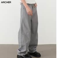 Pantalon Décontracté Homme Tendance Coupe Droite en Coton 100% Taille Semi-Élastique Style Jean à Lame Courbe Devant Plat