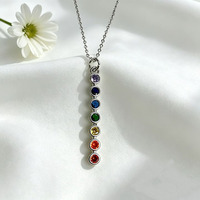 Collier chaîne barre 7 chakras plaqué or 18 carats avec pavé de zircone cubique marquise et ronde, modèle Nz1692, pour femme, bijoux spirituels de yoga et de guérison