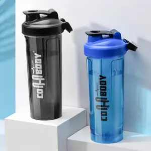 Vente en gros Logo personnalisé Tasse de secoueur de protéines en plastique 700ml Sans Bpa Portable Sports de plein air Fitness Gym Protéine en poudre Bouteille secouer