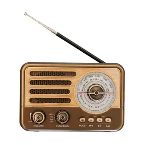 R-31BT Retro multi band wooden rechargeable radio with wireless link usb mp3 player function torch light hand strap