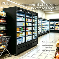 Vitrine de refroidissement ouvert à haut rendement énergétique avec éclairage LED en verre trempé pour les magasins de détail Boissons fraîches Étagères réglables