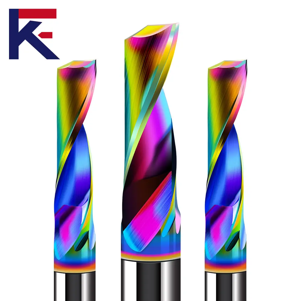 KF Dlc Coating Colorful Single Flute Spiral Milling Cutter For Aluminum Alloy Cutting
