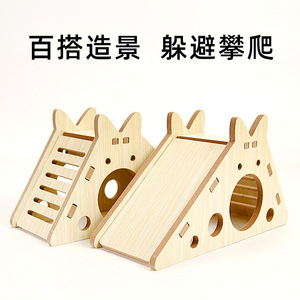 Maisonnette en bois pour hamster, forme triangulaire, meuble multifonctionnel pour petits animaux - Product Image 3