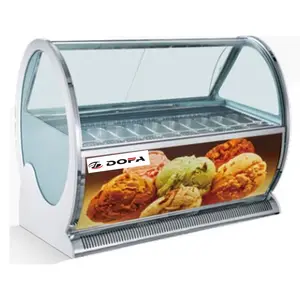 Máquina de gelado do superfício comercial exibição de creme de gelo geladeira vidro 12 panelas