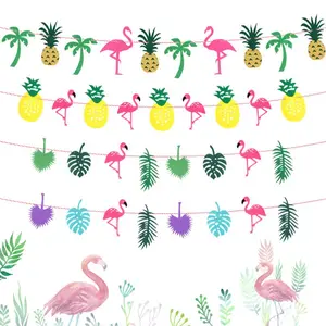 Tropikal Hawaii Luau Aloha plaj Fiesta tatil parti malzemeleri Bunting ananas Flamingo palmiye afiş bayrakları Garland dekor keçe