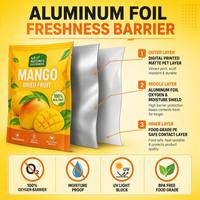 Op maat gemaakte digitale print aluminiumfolie zakje gedroogde mango snack zak staande ziplock voedselveilige verpakking