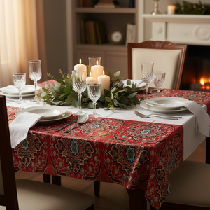 غطاء طاولة بلاستيكي 621112 قطعة واحدة أحمر مربع الشكل إسلامي 108×180 سم للاحتفالات والمهرجانات زينة عيد مبارك ورمضان مستلزمات الحفلات - Product Image 2