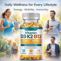 Capsules de Vitamine D3 K2 MK7 B12 - Complément Alimentaire pour le Soutien Immunitaire, Osseux et Cardiaque, Formule Haute Puissance, OEM ODM Marque Privée, Non Destiné aux Nouveau-nés