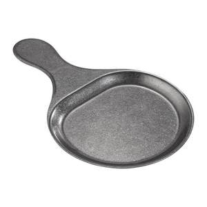 Assiette ovale vintage en acier inoxydable vieilli avec poignée pour steak, pizza, barbecue, collations, dîner, fête, hôtel, nourriture - Product Image 3