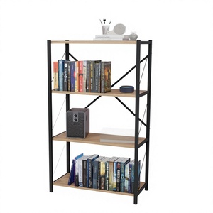 Étagère à livres avec structure en acier, 4 niveaux, avec pieds réglables pour salon, cuisine, bureau - Product Image 1