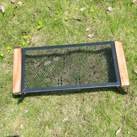 Grill de feu de camp pliant, gril de feu de camp avec poignée en bois, treillis métallique, filet de fer l stockage compact