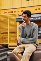 Pull à col rond pour homme OMAIGA, pull décontracté texturé à manches longues, tricoté en viscose 220g, en stock