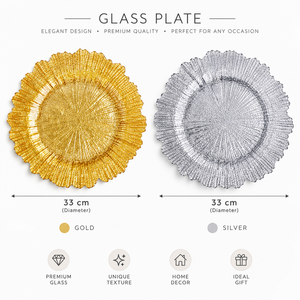33cm Gold Silber Glas Dekorative Servierplatte mit Baumrinden-Textur und Gewelltem Rand für Wohndekoration - Product Image 3