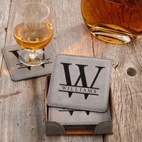 Ensemble de 6 sous-verres carrés en similicuir personnalisables et résistants à la chaleur avec support – Vente en gros