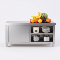 Table de travail commerciale en acier inoxydable 304 avec porte de placard et étagère ouverte |   Taille personnalisée |   Cuisine de restaurant et d'hôtel de grande capacité