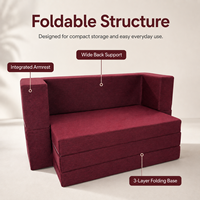 Canapé-lit pliable 2 places, tissu texturé, coussin compressible à zip, chaise longue en mousse compacte pour petits appartement