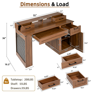 55" Modern Office Desk with Storage Cabinet & Charging Station Barn Door Writing Desk with <b>Keyboard</b> <b>Tray</b> Eco-Friendly Durable - Product Image 5