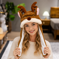 Chapeau en peluche Grinch de Noël avec oreilles mobiles à air comprimé, 100 % coton tricoté en polaire, unisexe, décontracté, pour l'hiver