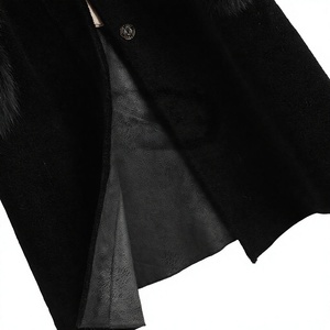 Elegant Long Winter <b>Coat</b> With <b>Fur</b> <b>Hood</b> And Pockets Thick Wool Blend Outerwear For <b>Women</b> Warm Button Closure Solid <b>Black</b> - Product Image 5