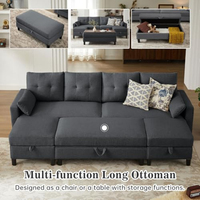 Konvertierbares Ecksofa mit Ottoman-Couchtisch Modernes Leinen-Stoffsofa U-förmiges 4-Sitzer-Sofa für Wohnzimmer Büro