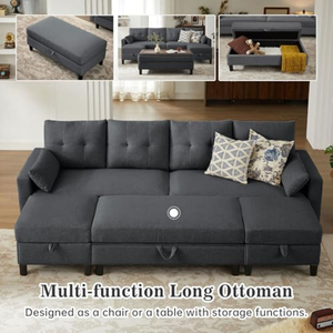 Canapé modulable convertible avec table basse ottoman, canapé en tissu lin moderne en forme de U, canapé 4 places pour <span class=keywords><strong>salon</strong></span> ou bureau - Product Image 3