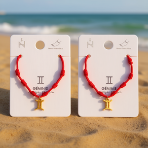 Cavigliera Gemini alla Moda, Corda Rossa in Canapa, Placcata Oro, Costellazione, Gioiello Unisex da Regalo - Product Image 2