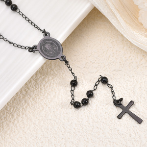 <span class=keywords><strong>Collana</strong></span> <span class=keywords><strong>Rosario</strong></span> a Y con Perline della Vergine Maria per Donne, Ciondolo Croce di San Benedetto in Acciaio Inossidabile, Gioielli Religiosi - Product Image 3