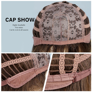 Peluca de fibra química rizada corta marrón elegante <span class=keywords><strong>para</strong></span> mujer de 15 pulgadas con alambre de alta temperatura de <span class=keywords><strong>redecilla</strong></span> rosa <span class=keywords><strong>para</strong></span> cualquier ocasión - Product Image 4