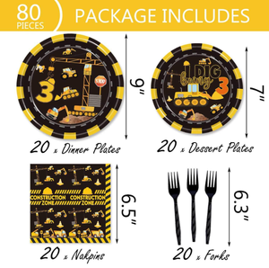 Articles de fête d'anniversaire sur le thème de la construction : Camion, Excavatrice, Bannières, Guirlandes, Assiettes, Gobelets, Serviettes, Nappe, <span class=keywords><strong>Couverts</strong></span> et Vaisselle - Product Image 6