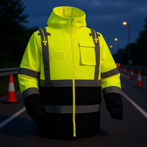 Gilet de sécurité réfléchissant haute visibilité, imperméable, à capuche, jaune et noir, taille XXL, en polyester premium, vêtements de sécurité routière - Product Image 2