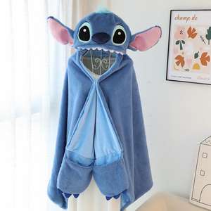 Wholesale Fashion <strong>Stitch</strong> Chunky Flannel Fleece Poncho Warm Shawl <strong>Hooded</strong> Wearable <strong>Blanket</strong> Unisex for Gifts - Product Image 4