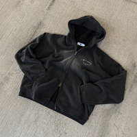 Produsen Pakaian Streetwear Minimalis Hoodie Pria Vintage Berbahan French Terry Tebal dengan Ritsleting