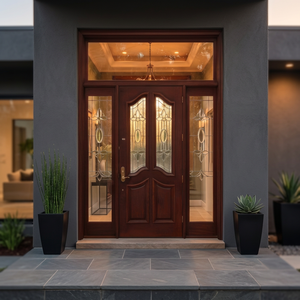Puerta de Entrada de Madera Sólida Moderna Personalizada de Ptkus.id con Apertura Lateral y Acabado Decorativo en Vidrio para Entrada de Villa - Product Image 4