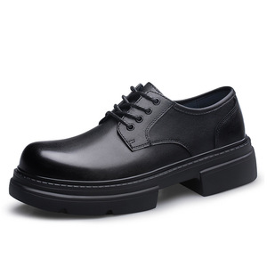Chaussures Derby pour hommes, style britannique, noires, en cuir, à lacets, à semelle plateforme, à bout large, décontractées, habillées, professionnelles, tendance, pour le printemps - Product Image 1