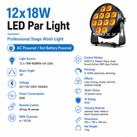 Projecteur LED PAR 6-en-1 RGBWA+UV 12x18W Haute Puissance en Aluminium Moulé sous Pression avec Télécommande pour Église, Scène et Concert
