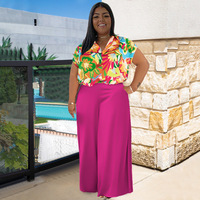Nieuwe dames plus size 2-delige set kleding tot 5XL, bloemenprint, korte mouwen, top en broek, tweedelige set voor dames